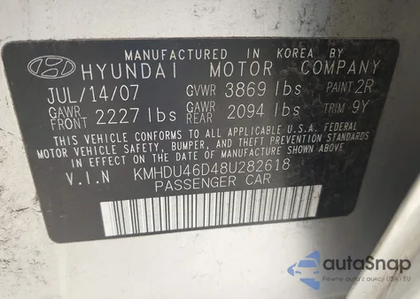 2008 Hyundai Elantra Gls/Se из США, поврежденный, VIN KMHDU46D48U282618